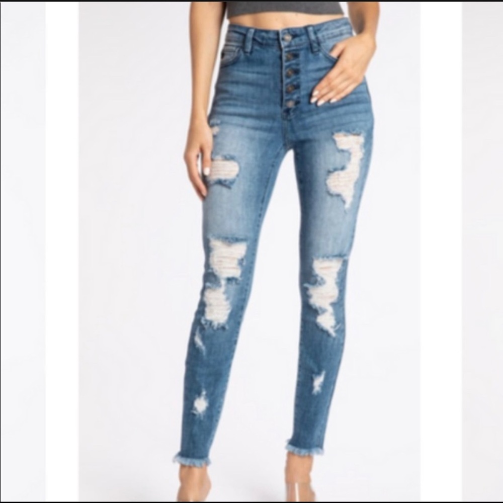 KanCan High Waisted Jeans Frayed Bottom